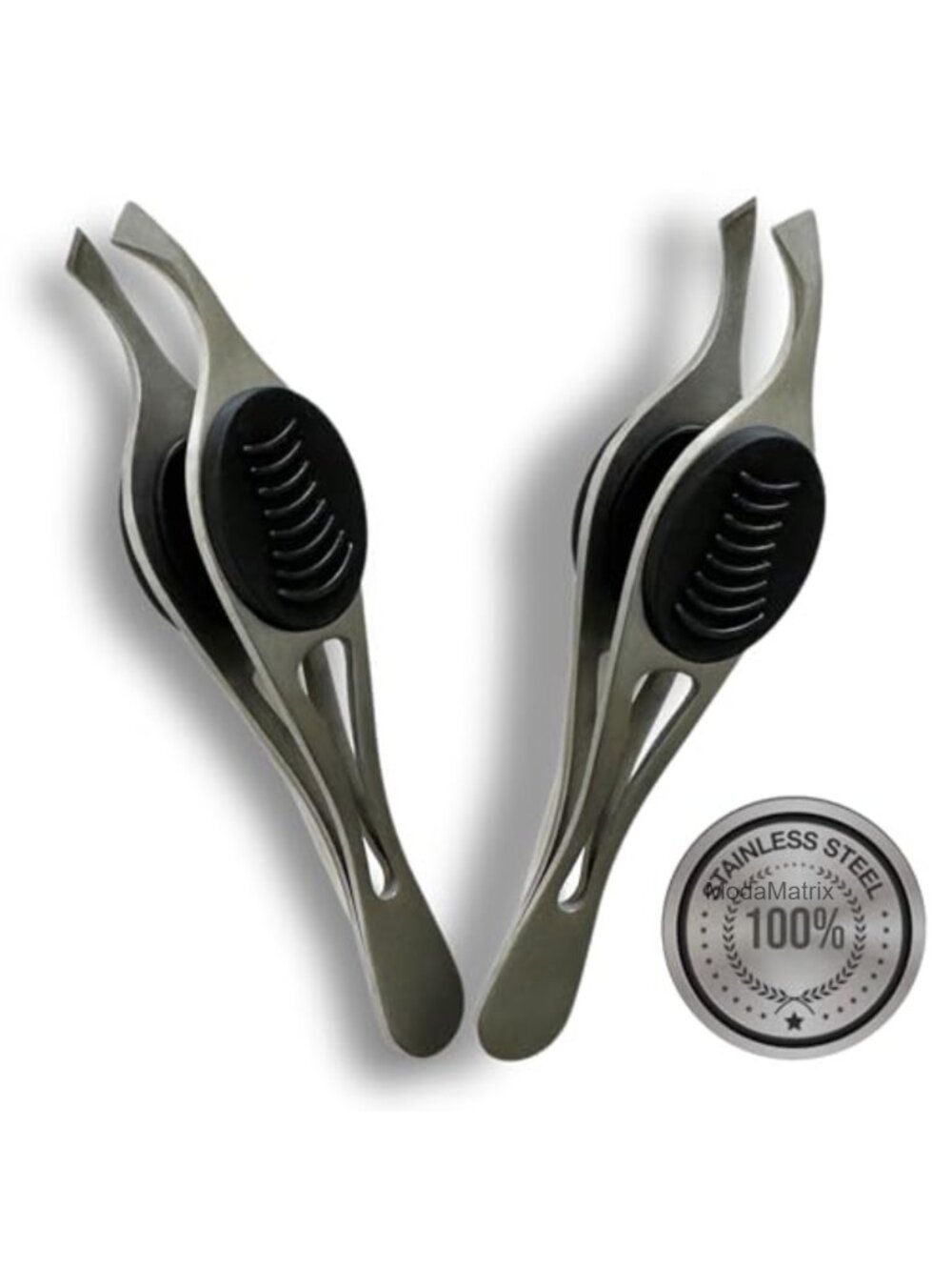 ALAZCO 2-Pack Pro Stainless Steel Slant Tip Tweezers Non-Slip Grip Hair Removal